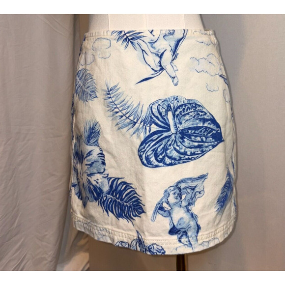 BDG Urban Outfitters Serafina/Size Small/White/Blue/Cherub/Floral/Mini/Beachy - Picture 1 of 2